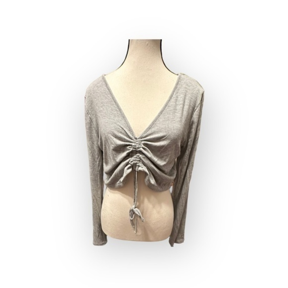 Women’s H&M Defrost Ribbed Gray Cinched Adjustable Length Crop Top XL